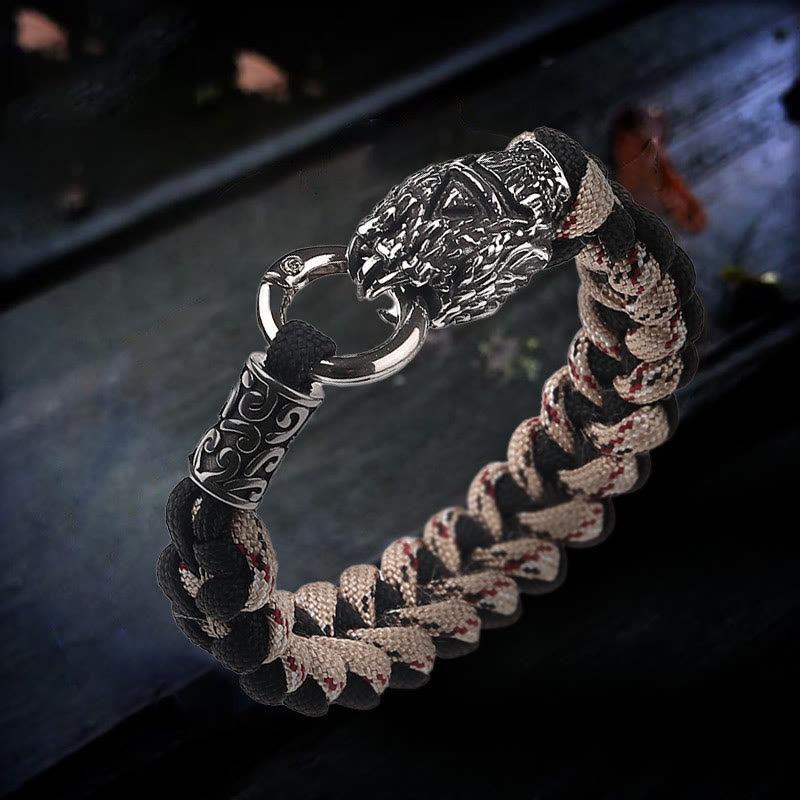 Viking Wolf Head Bear Braided Bracelet