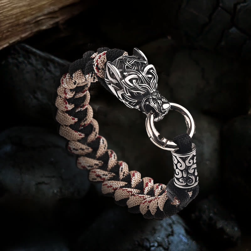 Viking Wolf Head Bear Braided Bracelet