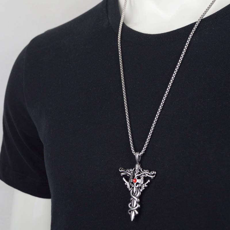 Retro Norse Dragon Cross Necklace