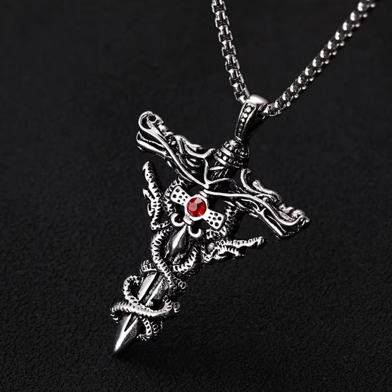 Retro Norse Dragon Cross Necklace