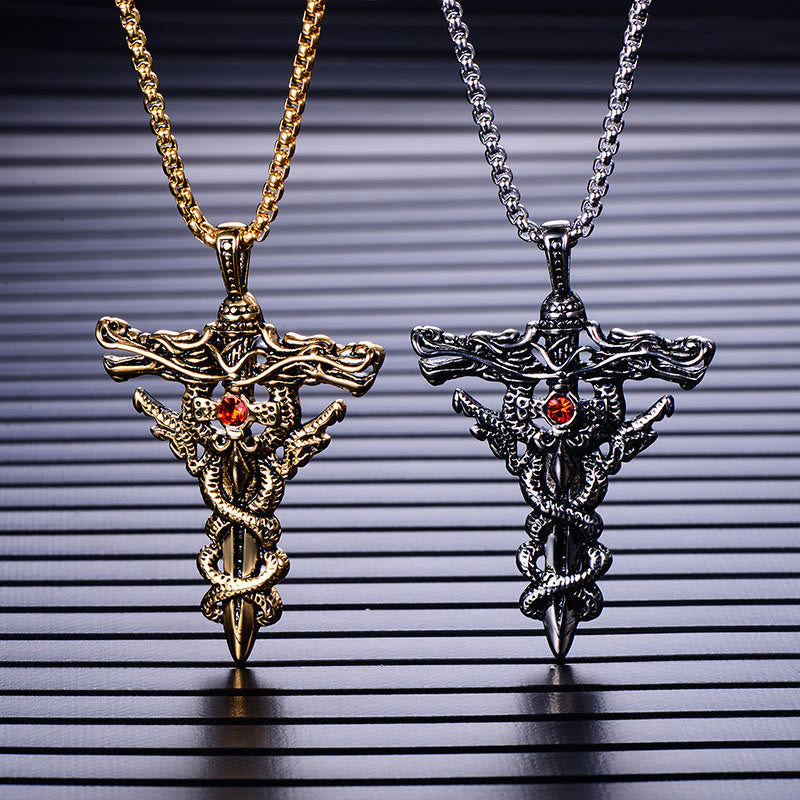 Retro Norse Dragon Cross Necklace