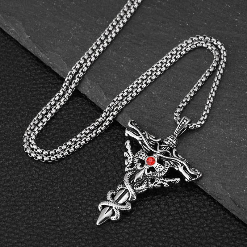 Retro Norse Dragon Cross Necklace