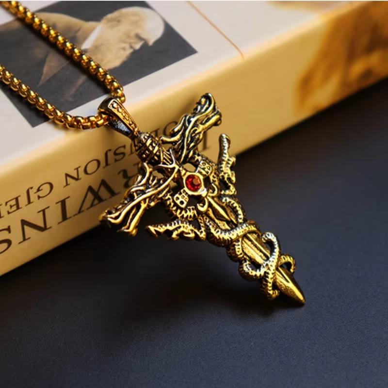 Retro Norse Dragon Cross Necklace