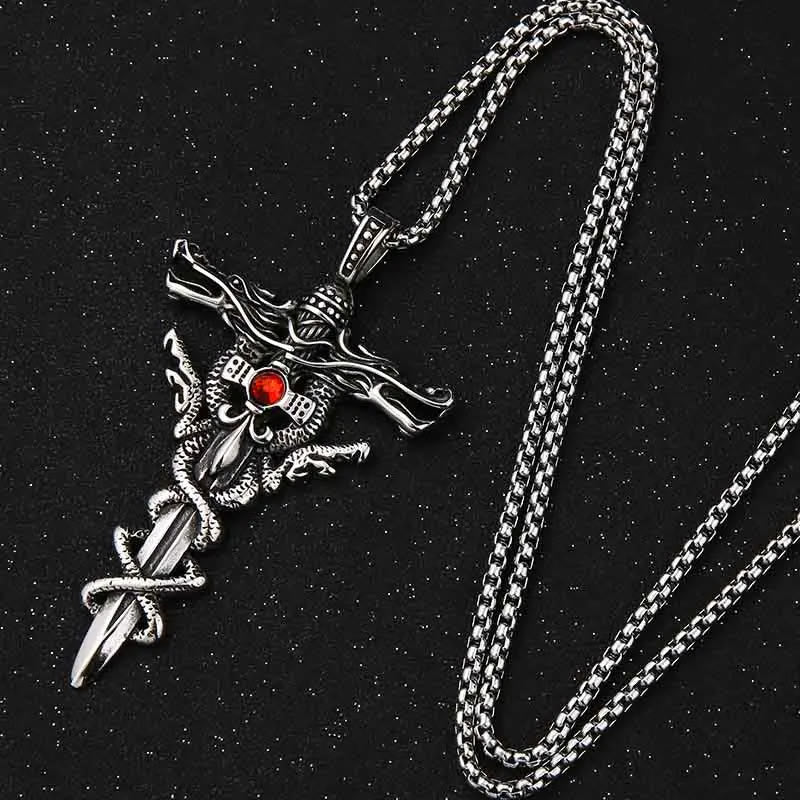 Retro Norse Dragon Cross Necklace