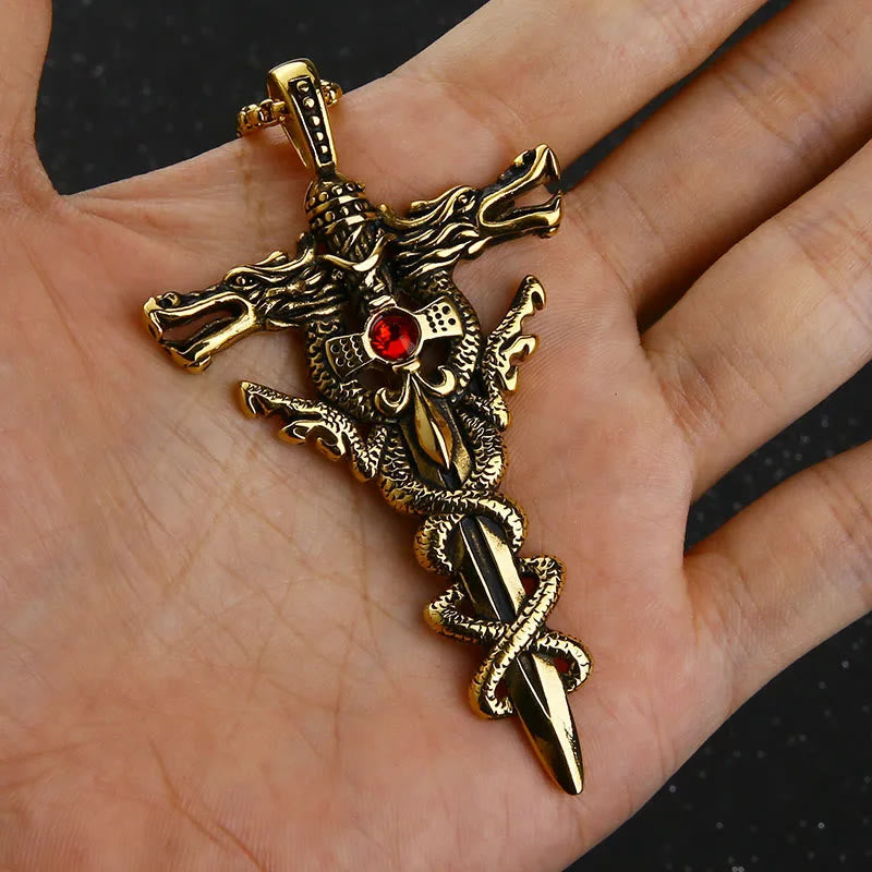 Retro Norse Dragon Cross Necklace
