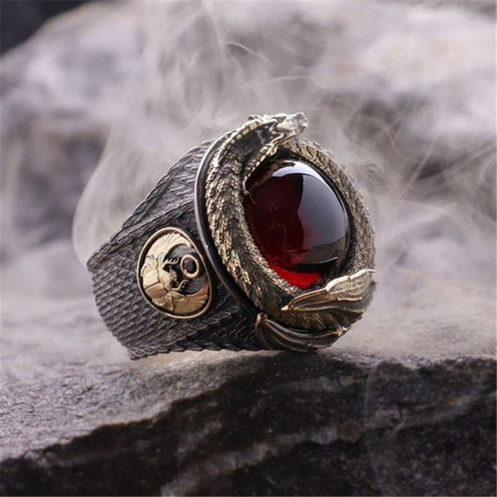 Viking Dragon Snake Jormungandr Inlaid Gem Ring