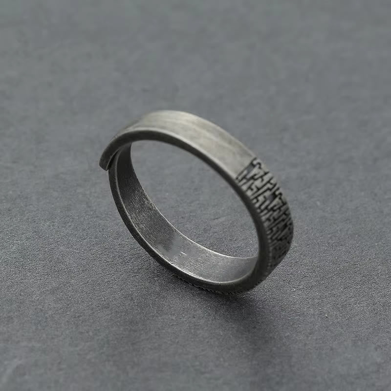 Retro Wood Grain Adjustable Stainless Steel Ring