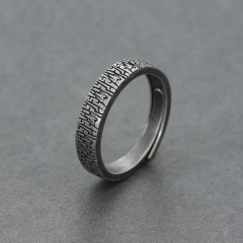 Retro Wood Grain Adjustable Stainless Steel Ring