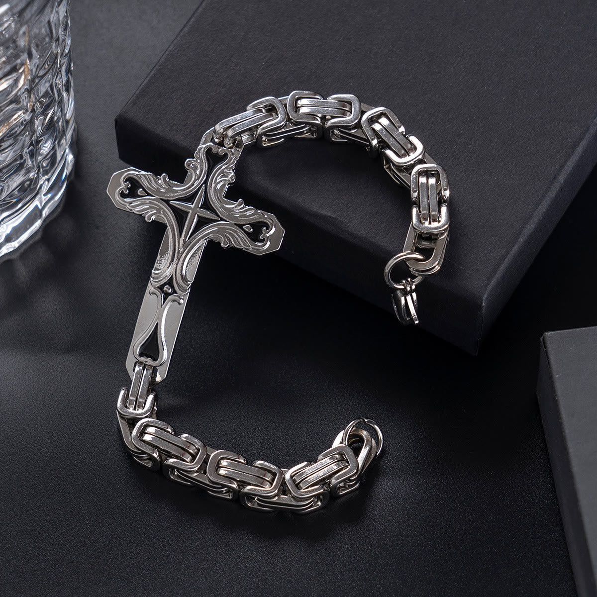 Byzantine Chain Cross Charm Bracelet