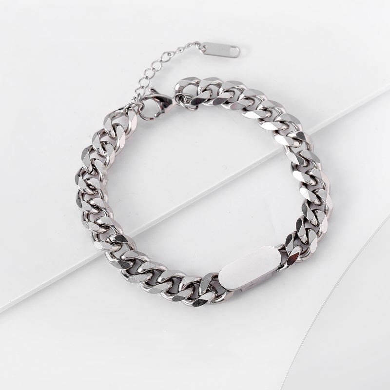 Polished Stainless Steel Cuban Chain Bracelet