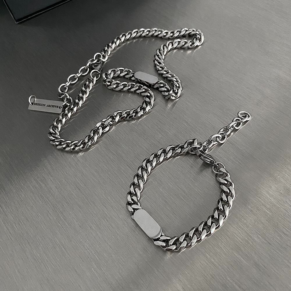 Polished Stainless Steel Cuban Chain Bracelet