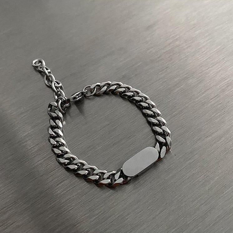 Polished Stainless Steel Cuban Chain Bracelet