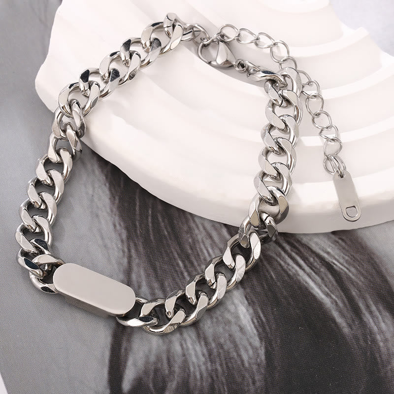 Polished Stainless Steel Cuban Chain Bracelet