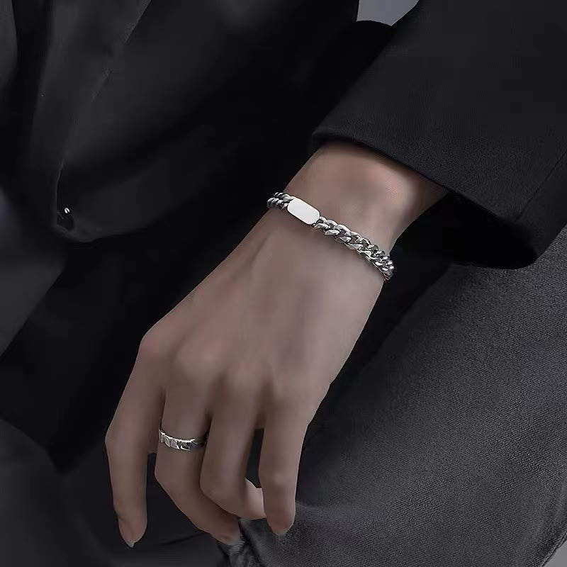 Polished Stainless Steel Cuban Chain Bracelet