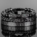 Double Leopard Head Roman Numerals Beaded Bracelet