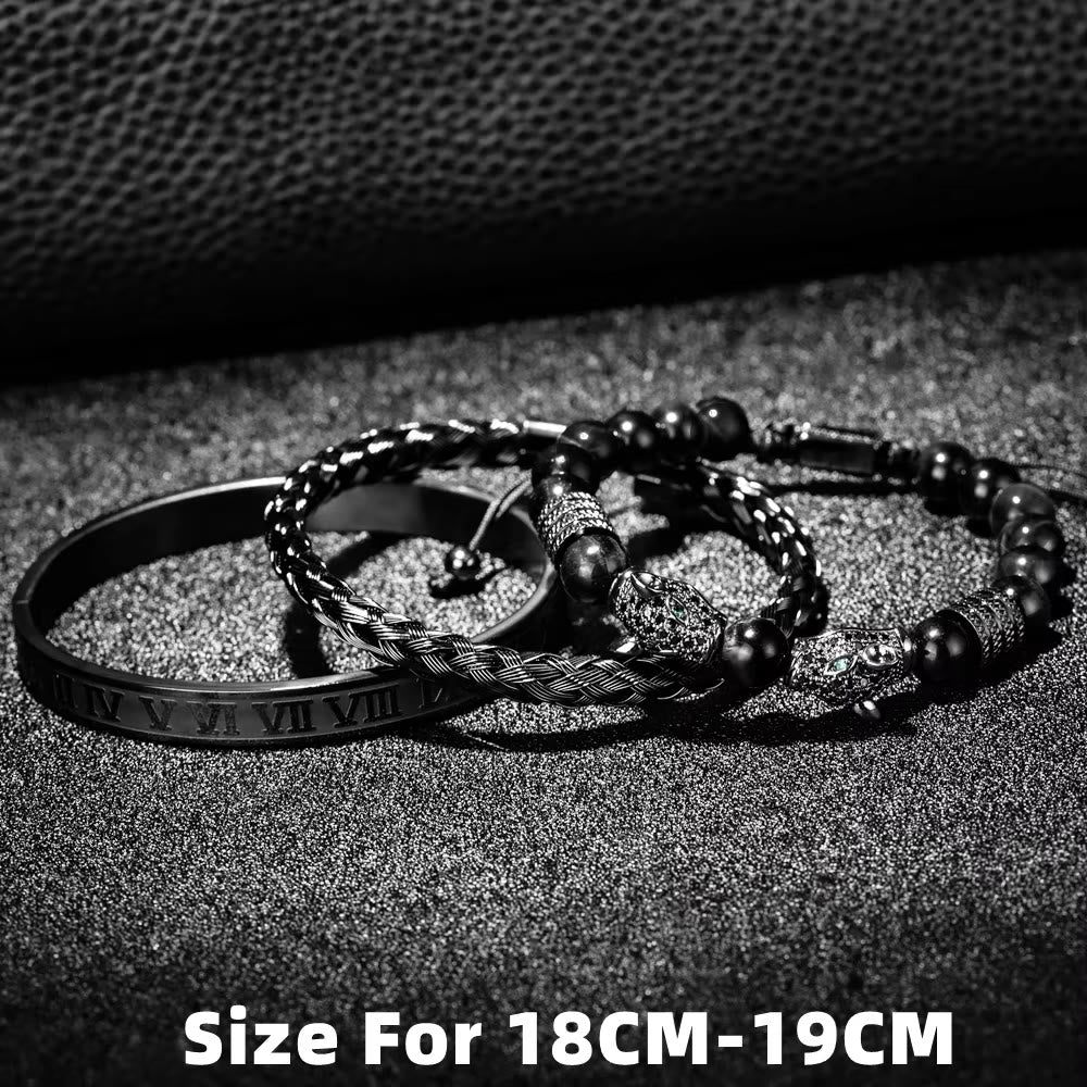 Double Leopard Head Roman Numerals Beaded Bracelet