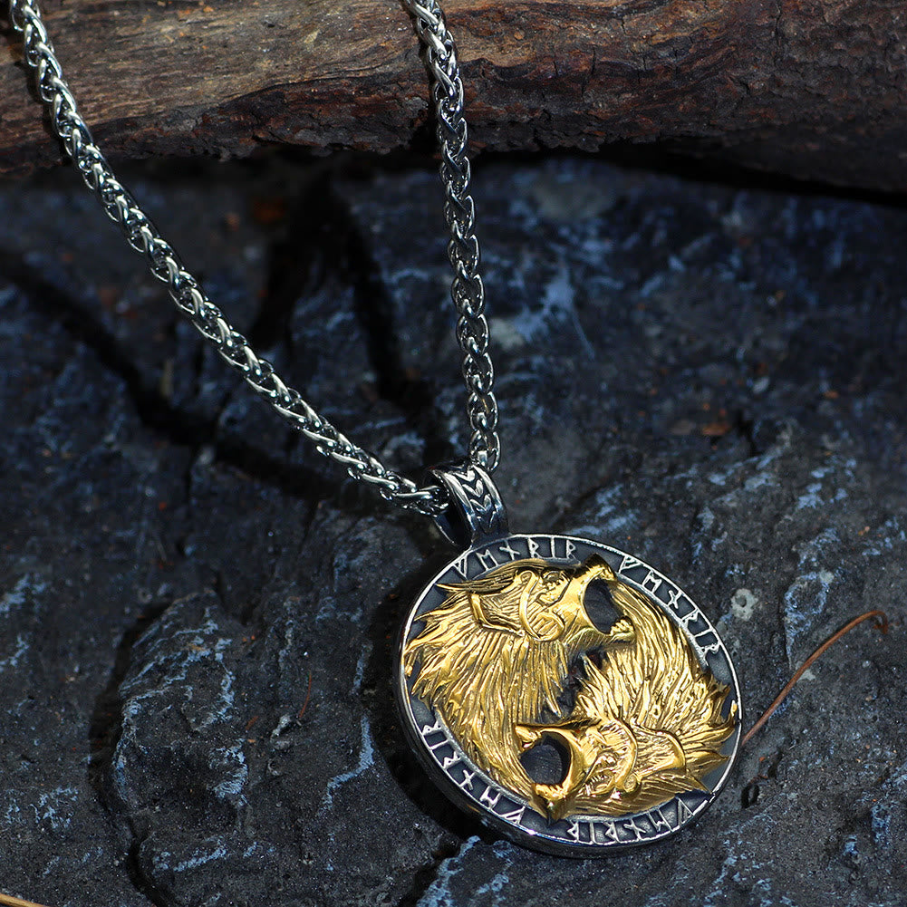 Odin's Wolves with Runic Inscription Necklace
