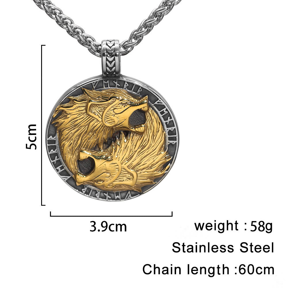 Odin's Wolves with Runic Inscription Necklace