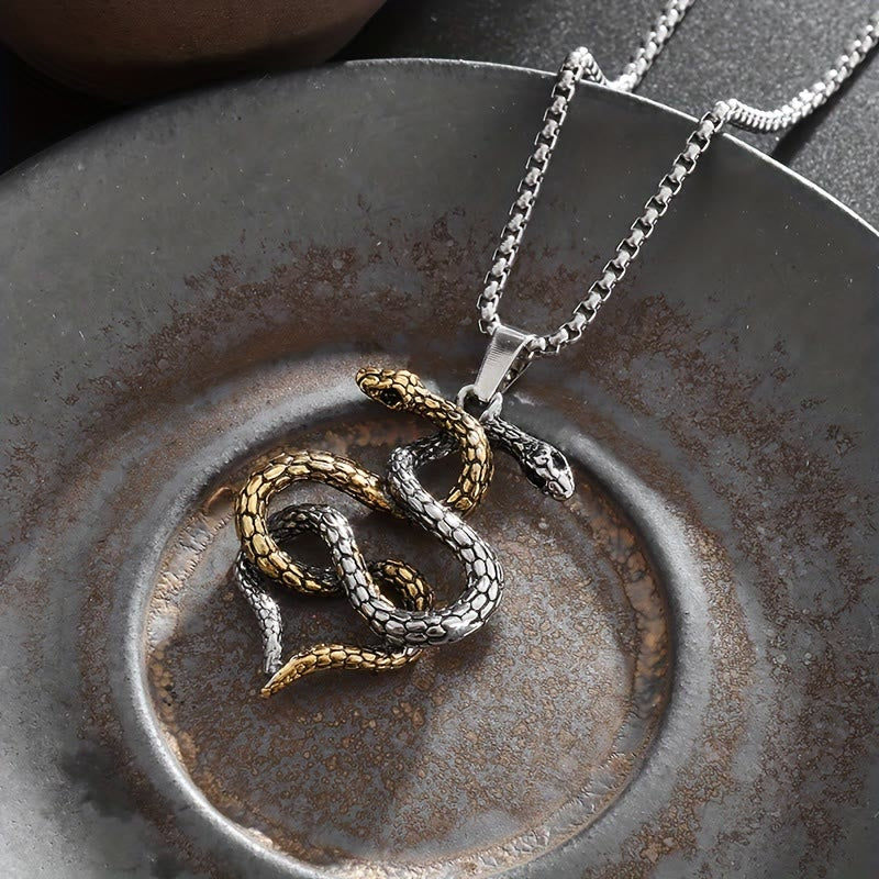 Dual Toned Intertwined Snake Amulet Necklace