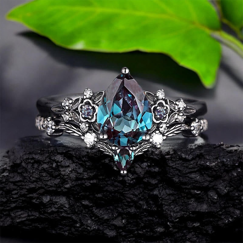 Nordic Floral Alexandrite Ring Set
