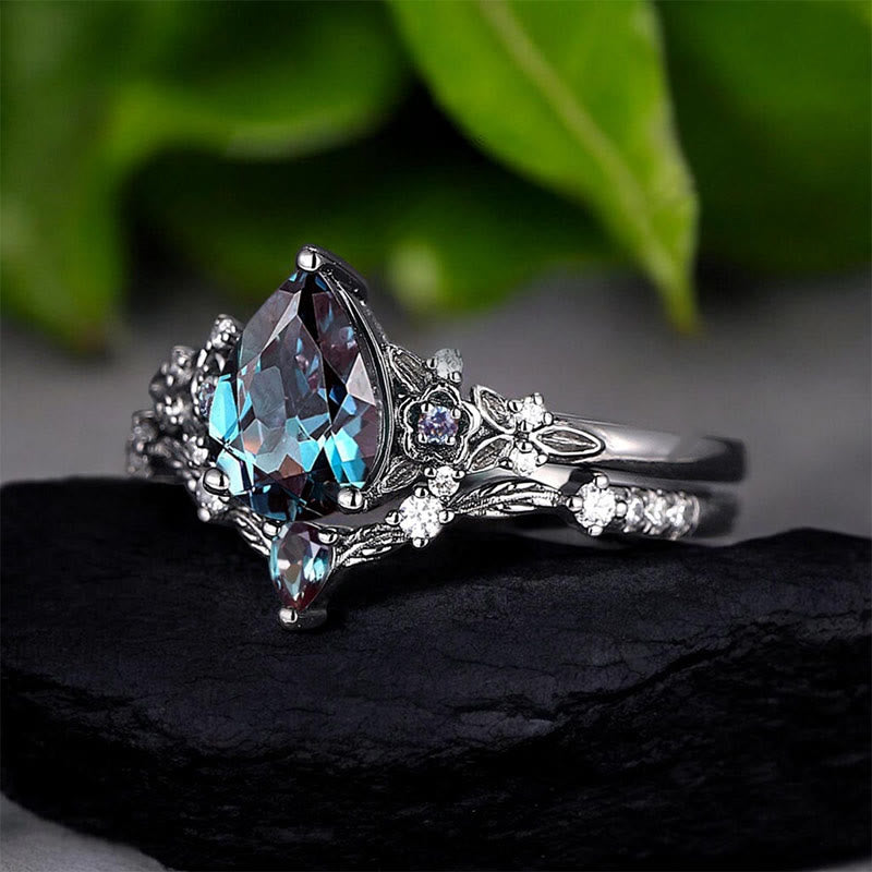 Nordic Floral Alexandrite Ring Set