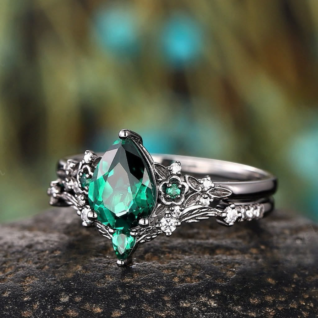 Nordic Floral Alexandrite Ring Set