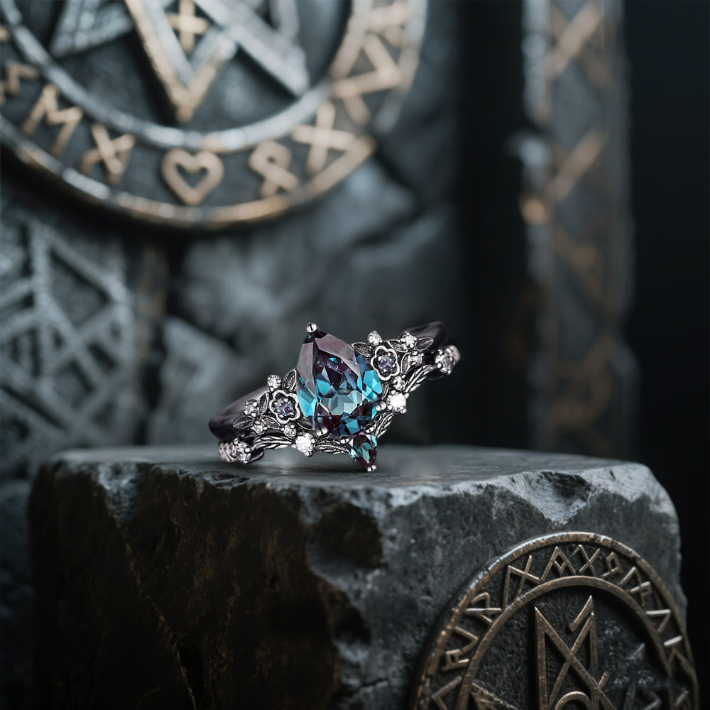 Nordic Floral Alexandrite Ring Set