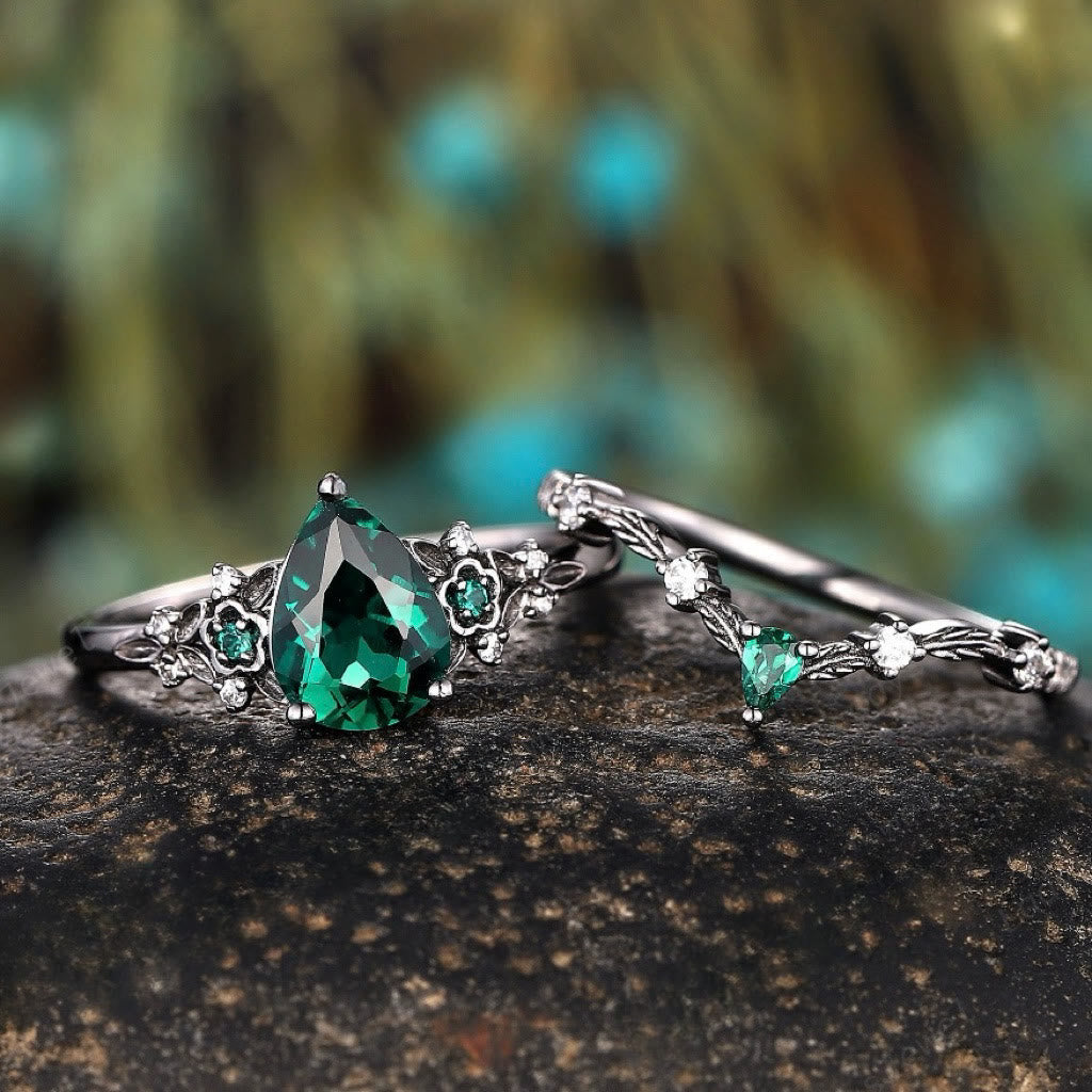 Nordic Floral Alexandrite Ring Set