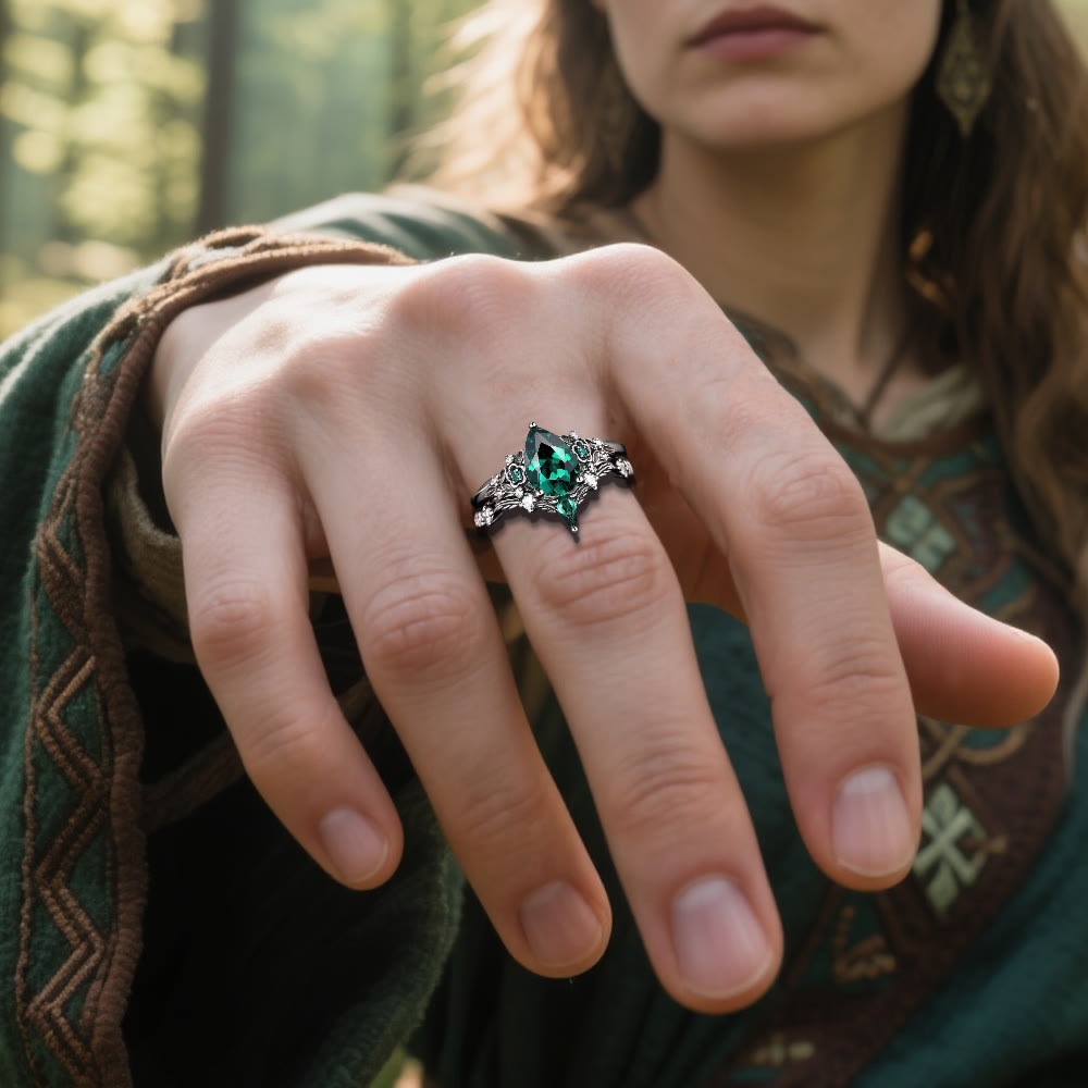 Nordic Floral Alexandrite Ring Set