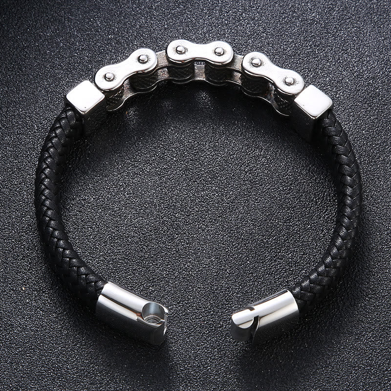 Interwoven Steel Chain Leather Bracelet