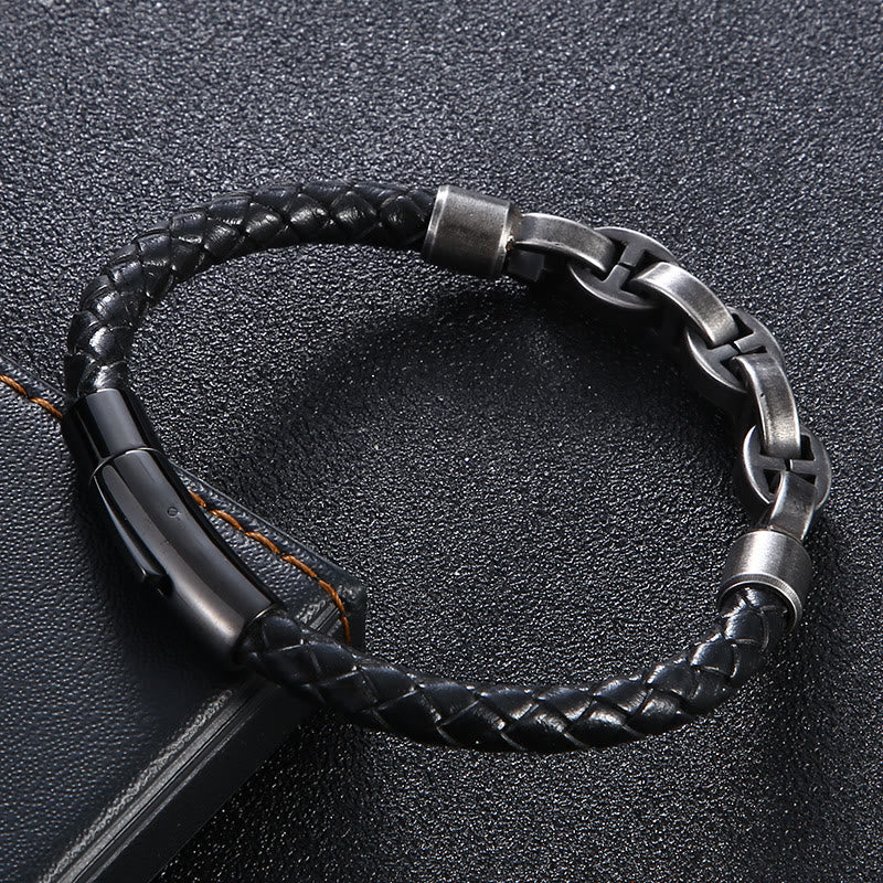Viking Chain And Leather Bracelet