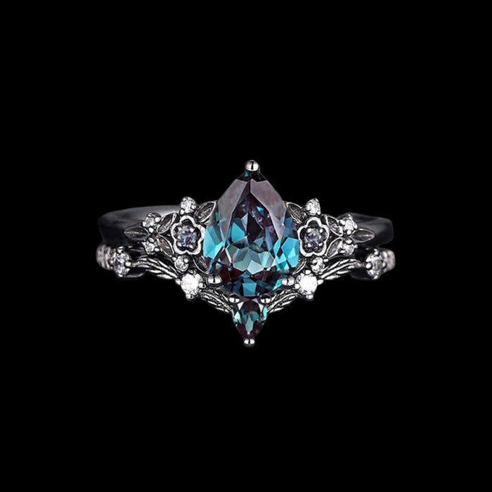 Nordic Floral Alexandrite Ring Set