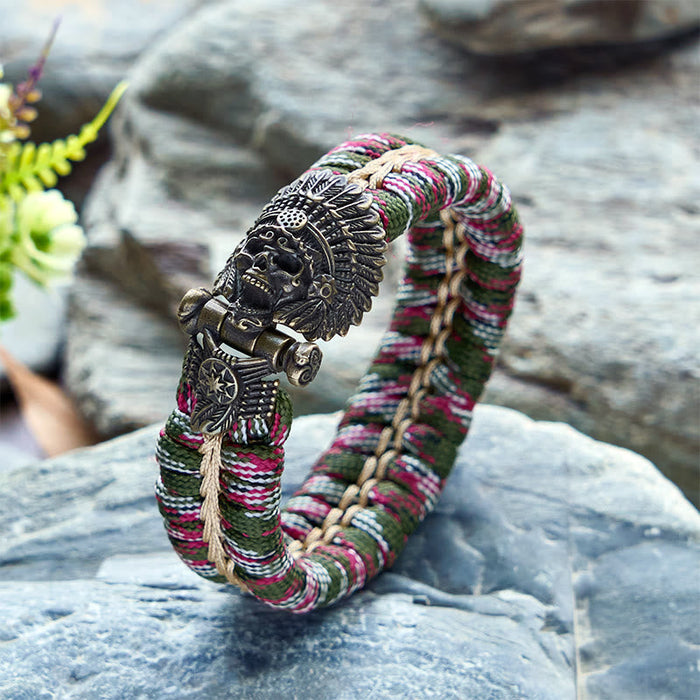 Vintage Tribal Cacique Skull Paracord Braided Bracelet
