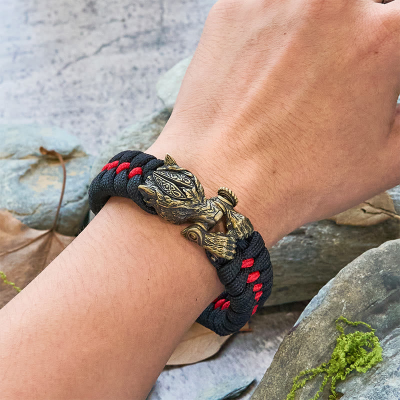 Viking Warrior Wolf Paracord Braided Bracelet