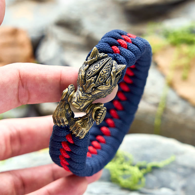 Viking Warrior Wolf Paracord Braided Bracelet