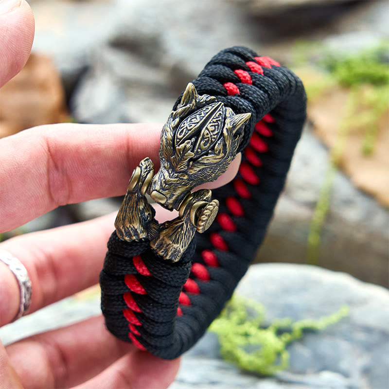 Viking Warrior Wolf Paracord Braided Bracelet