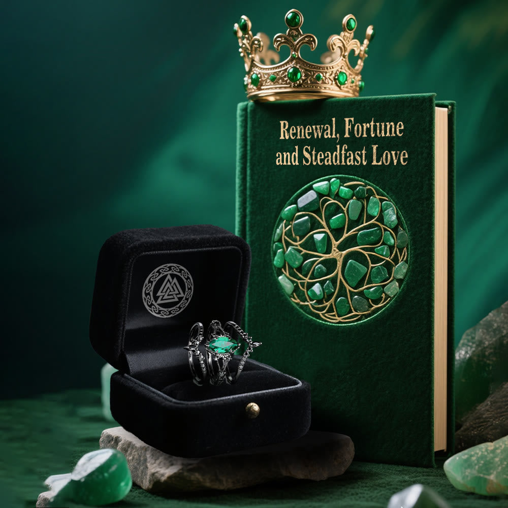 Mystic Emerald Crown 3-Piece Ring Set