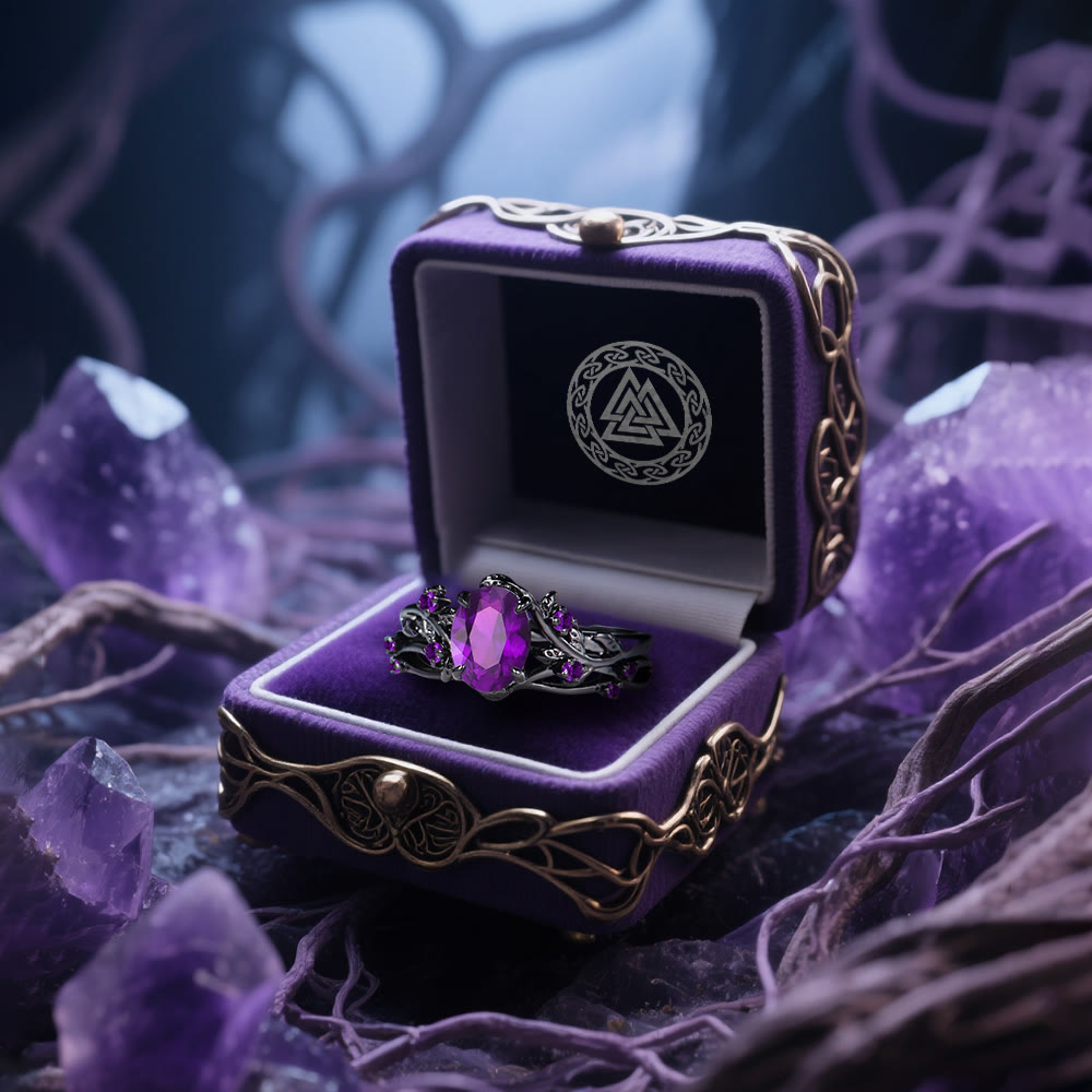 Midnight Amethyst Norse Vine Ring