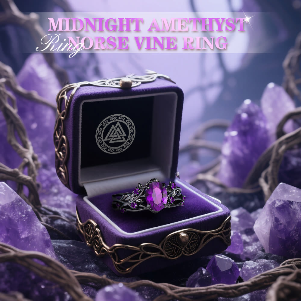 Midnight Amethyst Norse Vine Ring