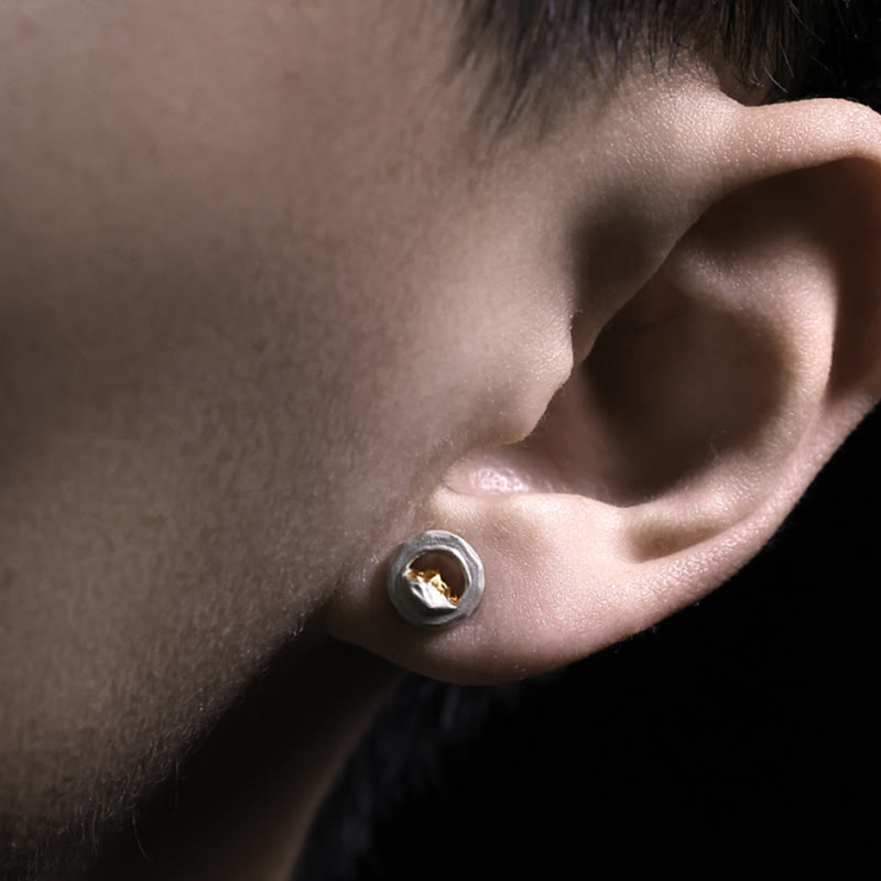 Handcrafted 999 Silver Handmade Gold Mountain Earrings