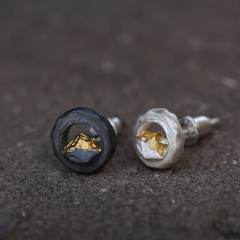 Handcrafted 999 Silver Handmade Gold Mountain Earrings