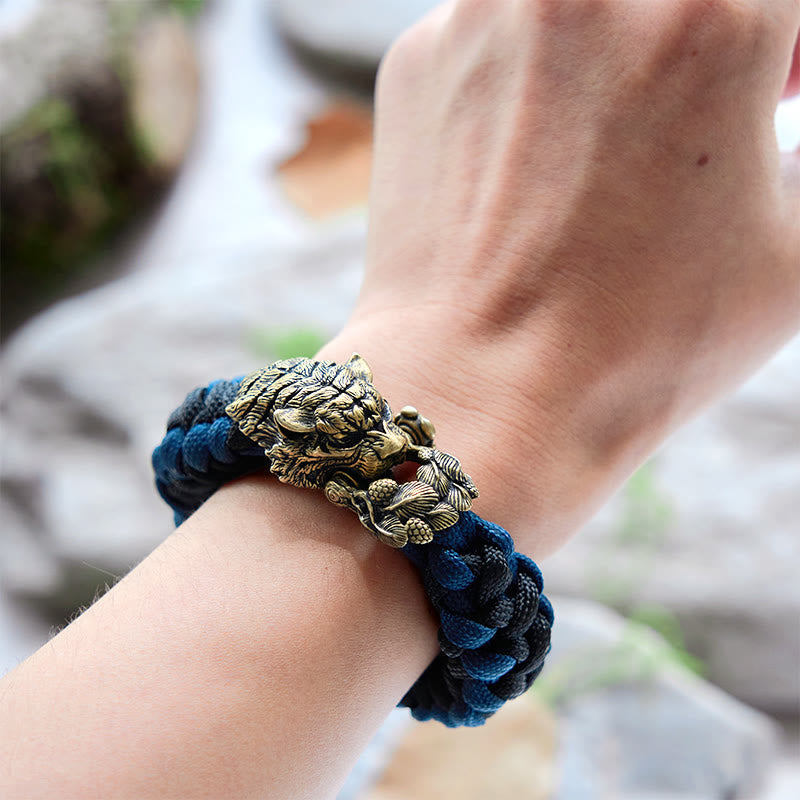 Viking Tiger Head Paracord Braided Bracelet
