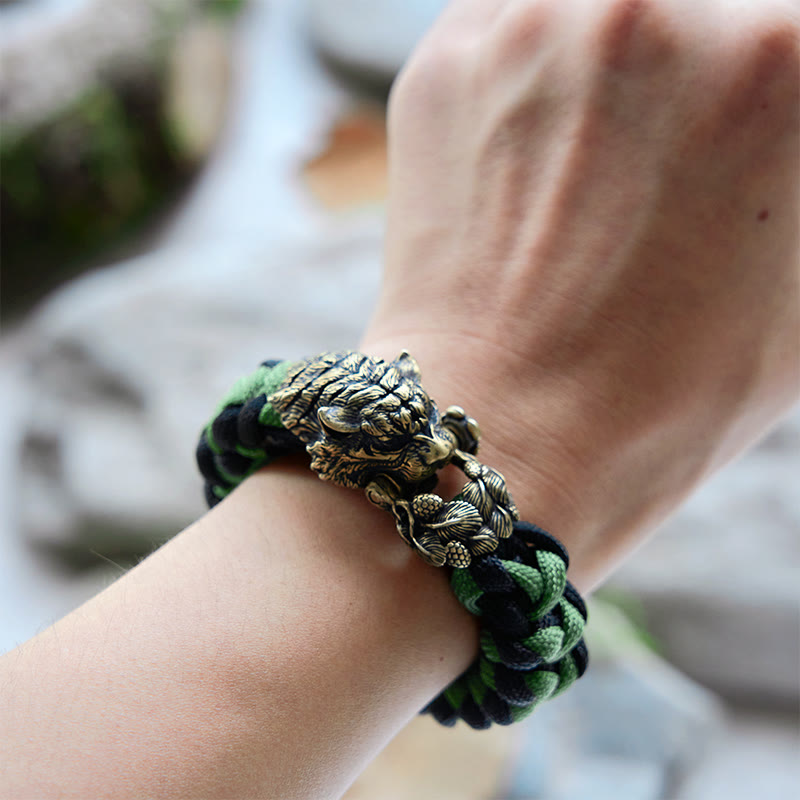 Viking Tiger Head Paracord Braided Bracelet