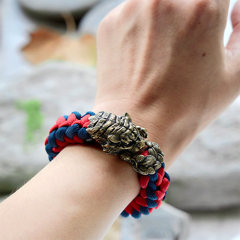 Viking Tiger Head Paracord Braided Bracelet
