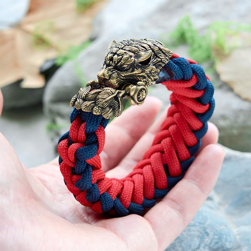 Viking Tiger Head Paracord Braided Bracelet