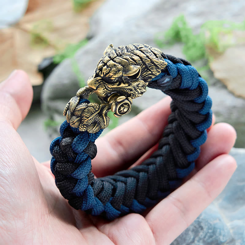 Viking Tiger Head Paracord Braided Bracelet