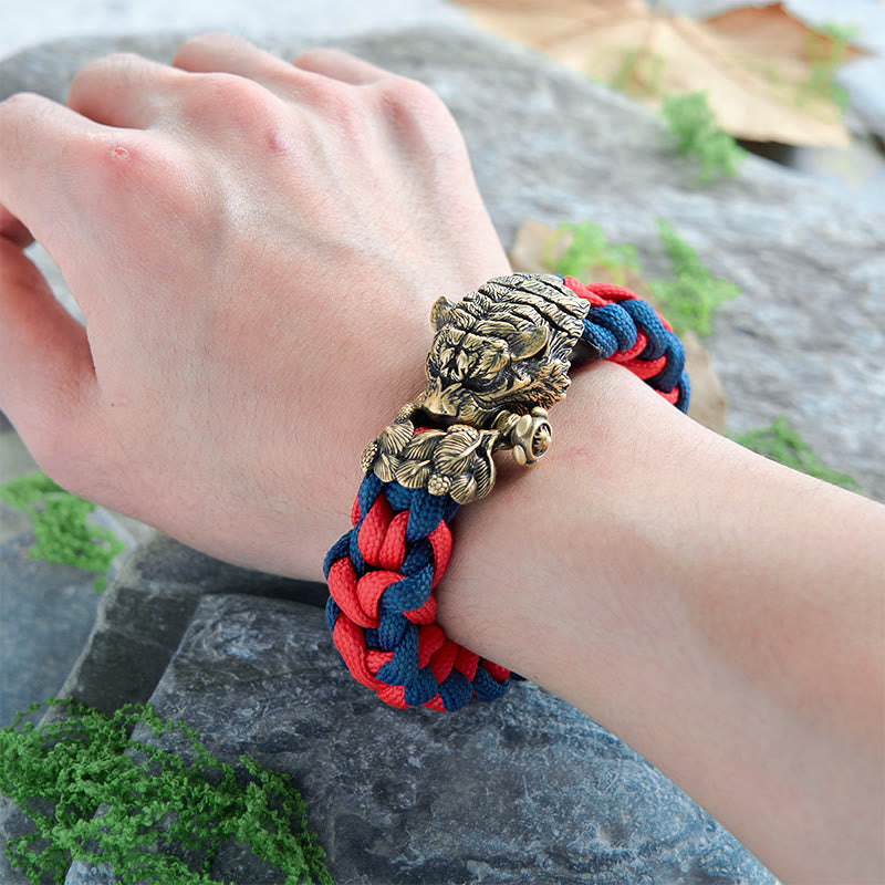 Viking Tiger Head Paracord Braided Bracelet