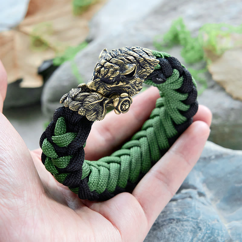 Viking Tiger Head Paracord Braided Bracelet