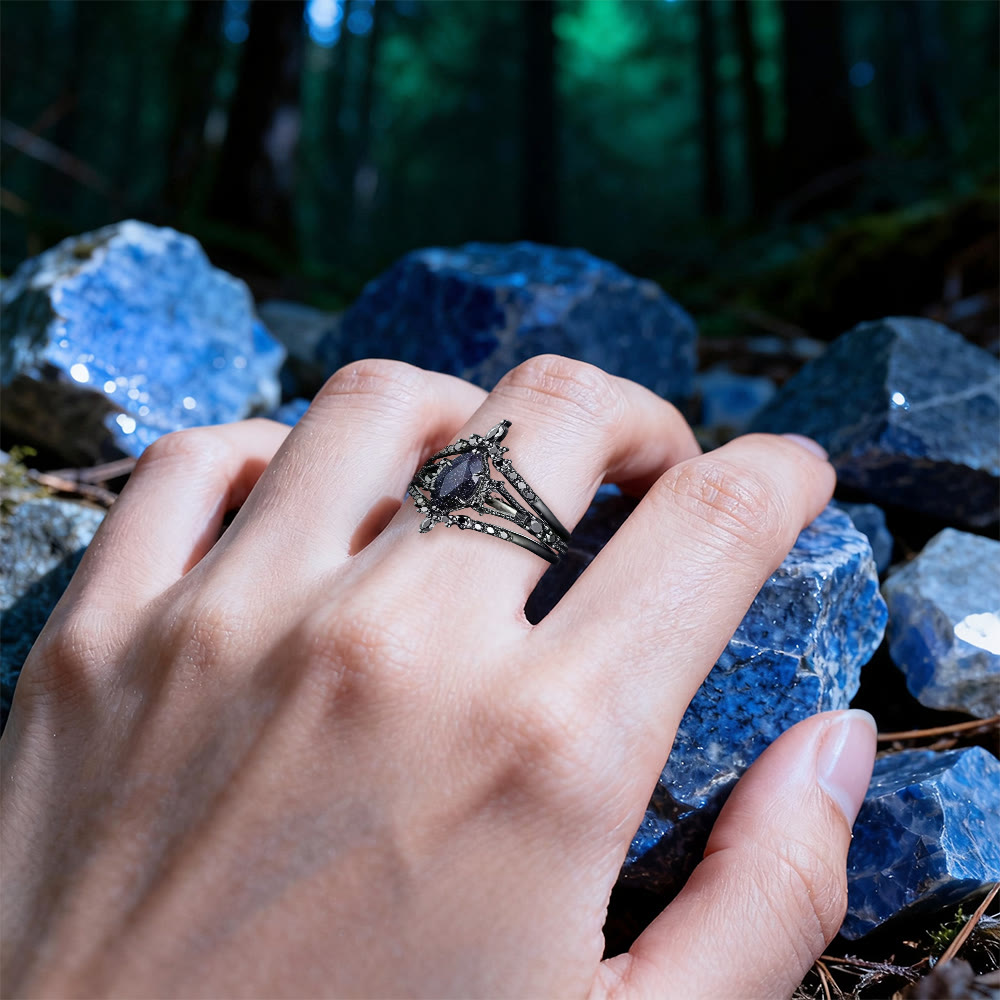Galaxy Blue Sandstone Three-piece Ring Set