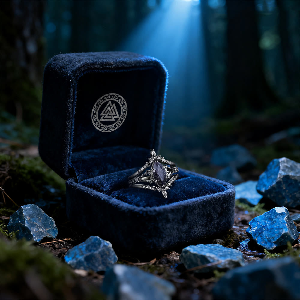 Galaxy Blue Sandstone Three-piece Ring Set